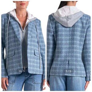 Elan Plaid Blazer Hoodie Jacket Removable Dickey Wool Blend NWT L
